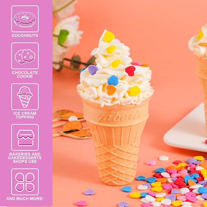 Rainbow Heart Sprinkles for Cake Decorating 7 oz Edible Colorful Heart Confetti Sprinkles for Baking Cookies Ice Cream Chocolate Cupcake Toppers for Wedding Anniversary