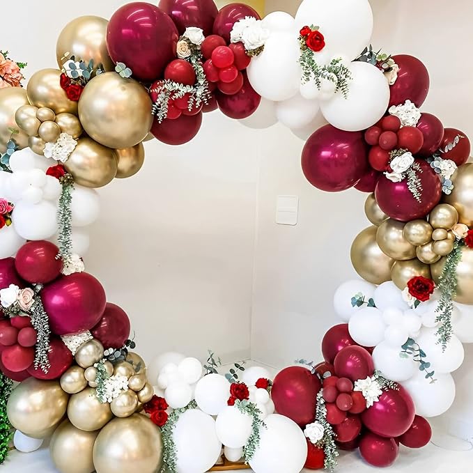 Voircoloria 90pack Burgundy Balloons Different Size 18/12/10/5 Inch Maroon Balloon Garland Arch Kit for Graduation, Thanksgiving Day, Autumn Fall Theme Party, Wedding, Birthday Decorations