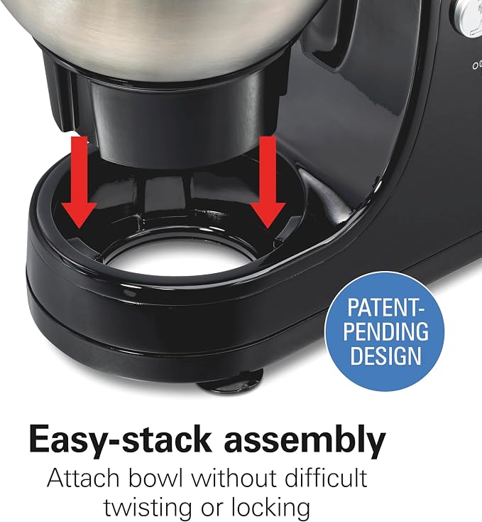 Hamilton Beach Electric Stand Mixer, 4 Quarts, Dough Hook, Flat Beater Attachments, 7 Speeds, Whisk, Stack & Scrape Bowl Scraper, Black
