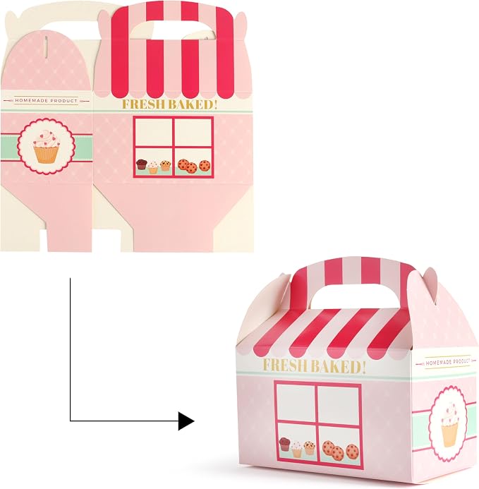 24 Bakery Favor Boxes Pink Treat Boxes with Handle Dessert Candy Gift Party Favors Cupcake Cookie Birthday Baby Shower Supplies