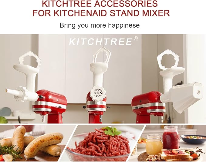 KITCHTREE Fruit & Vegetable Strainer Attachment Set for KitchenAid - Includes Food Grinder Attachment and Sausage Stuffer Tubes, Compatible with KitchenAid Stand Mixers
