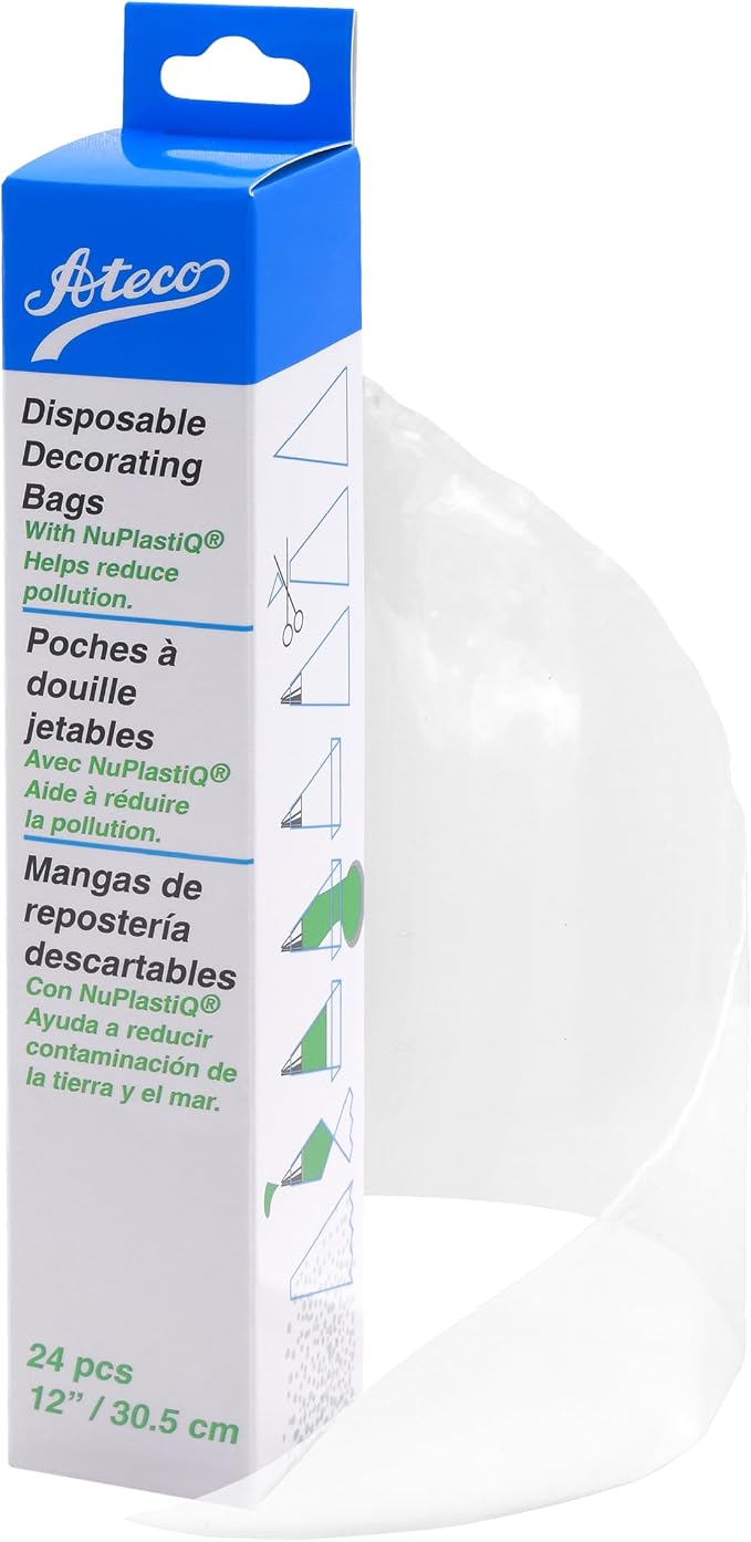 Ateco 12-Inch Plastic Disposable Piping and Cake Decorating Bags with NuPlastiQ, Pack of 24, Clear