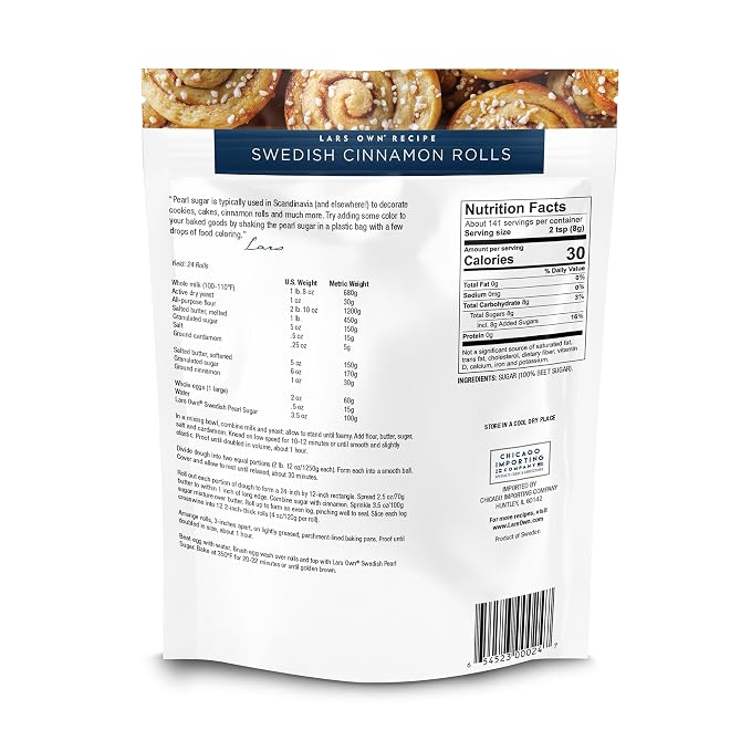 Lars Own Professional Series Swedish Pearl Sugar – 1-Pack, 2.5-lb Resealable Bag – Non-Melting, All-Natural Decorative Nib Sugar for Baking