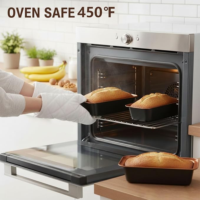 3-Pack 9x4 Inch Nonstick Loaf Pans, Carbon Steel Bread Pans for Baking Banana Bread & Sourdough, Even Heating, Easy Release, Oven Safe to 450°F, PFOA Free