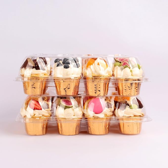 24 Count Cupcake Containers with Tall Dome Lids, 10 Pack Clear Plastic Stackable Cupcake Boxes, Detachable Covers for Frosted Cupcakes, Standard Size Cupcake Carrier for Parties, Bake Sales, Events