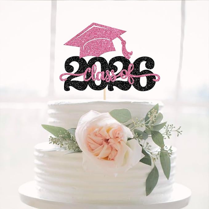 1 Pack Class of 2025 Cake Topper Glitter Congrats Grad Cap 2025 Graduation Cake Pick for 2025 Graduation Theme High School Boys Girls Graduate Party Cake Decorations Supplies Black Yellow