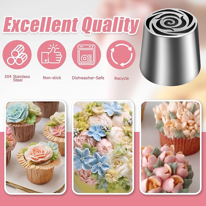 Jiozermi Extra Large Russian Piping Tip, Stainless Steel Flower Frosting Tip Icing Nozzle Floral Icing Nozzle for Birthday Cake Cupcake Decorating Frosting, Cream Baking Cookie DIY, SL40