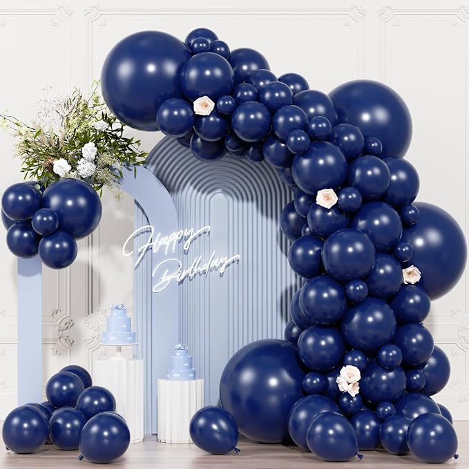 104pcs Navy Blue Balloons - 18/12/10/5 Inch Deep Blue Latex Balloons Garland Arch Different Sizes Pack for Graduation, Father’s Day, Independence Day, Baseball Party Decor