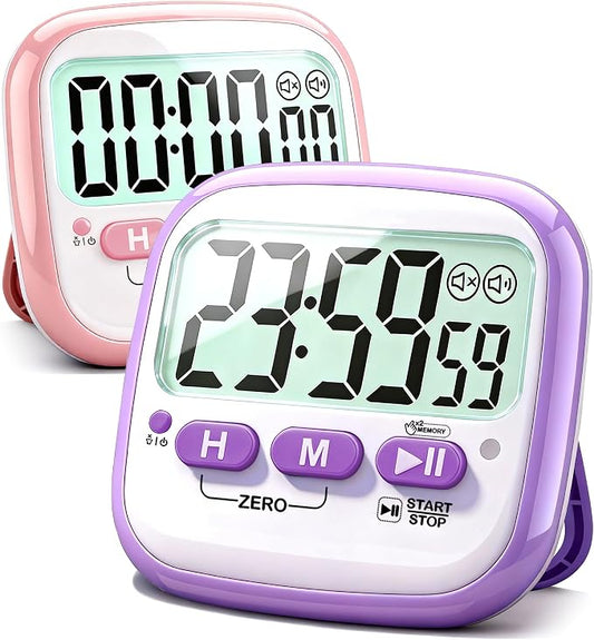 Antonki 2 Pack Classroom Timers for Kids Teachers, Magnetic Countdown Digital Kitchen Timer for Cooking, Study, Exercise, Games, Time Mangement - Loud/Silent Mode - Battery Included