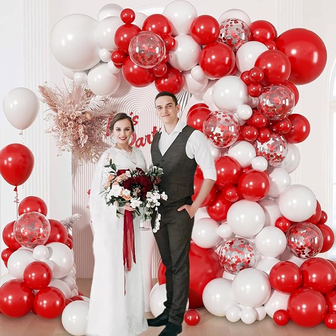 114pcs Red and White Balloons, Red and White Balloon Arch Kit for Wedding Engagement Christmas Valentine's Day Birthday Party Decorations
