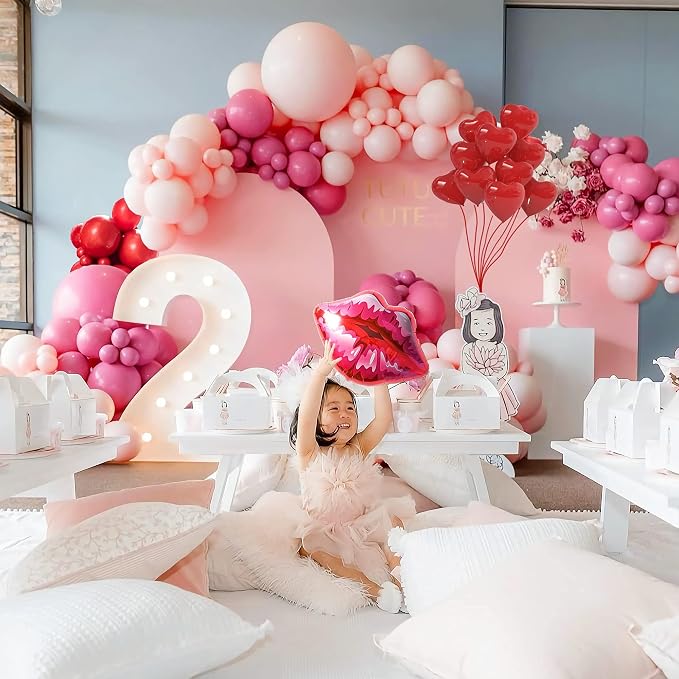 Valentines Day Balloon Garland Arch Kit Macaron Pink Retro Pink Red Balloons Heart Lip Balloons for Valentines's Day Bridal Shower Baby Shower Bachelorette Anniversary Party Decoration Supplies