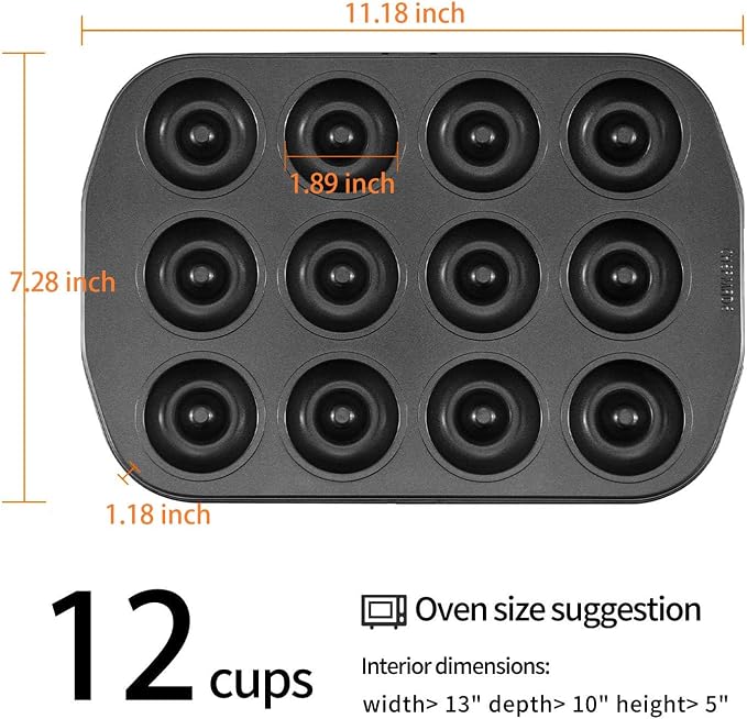 CHEFMADE Mini Donut Baking Pans, Non-Stick 12-Cavity Donut Pan, Carbon Steel Cake Baking Pan - BPA Free Mini Bagel Pan, Oven, Microwave, Freezer Safe