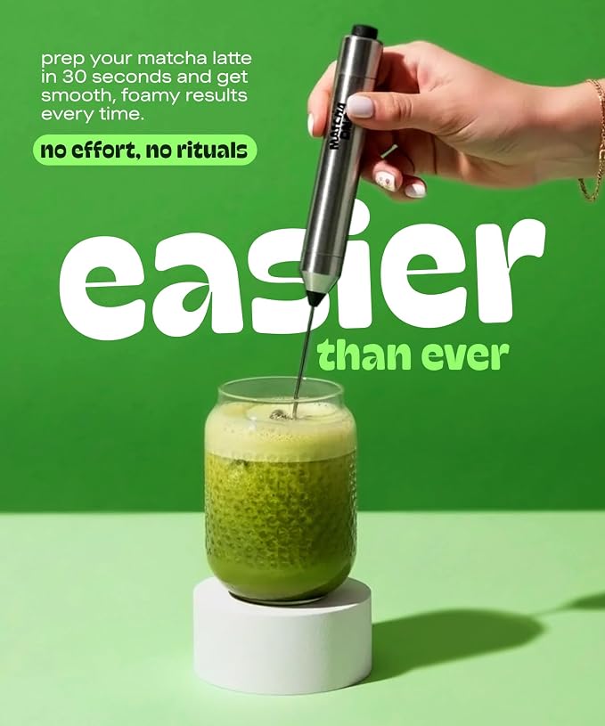 Matcha DNA Handheld Milk Frother Wand. Stainless Steel Electric Matcha Whisk, Lightweight. Hand Mixer for Coffee, Matcha Lattes, Protein Shakes & Drinks. Battery Operated Milk Frother Handheld Whisk