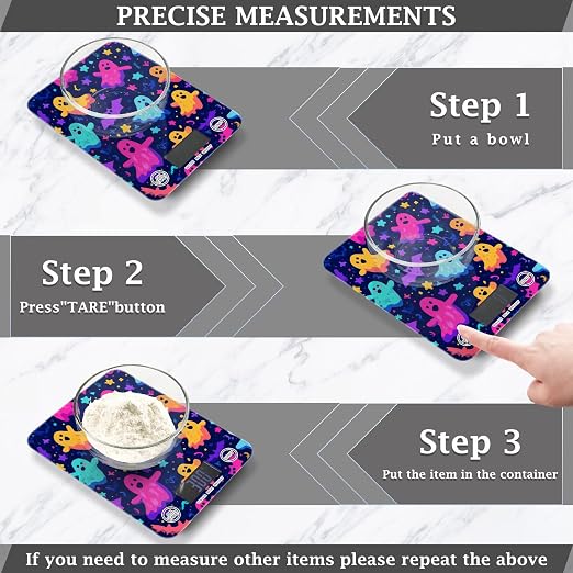 Food Scale Kitchen Scale for Baking Cooking Digital Food Weighing Measuring Scale Small Waterproof Electric Food Scale Neon Halloween Ghosts Stars Bats
