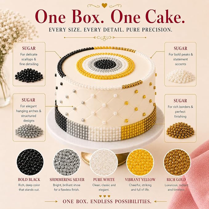 Confect Sparkling Sugar Sprinkle Mix – Edible Black, Silver, White, Yellow & Champagne Gold Sugar Crystals – Decorative Baking Toppings for Cakes, Cupcakes & Cookies – Vegan, Gluten-Free, Nut-Free, Soy-Free, Dairy-Free, Palm Oil-Free -Dye-Free-5 Oz