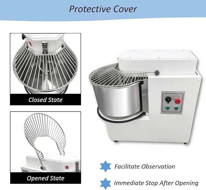 30QT Commercial Dough Mixing Machine Spiral Stand Mixer, Electric Flour Kneading Machine Bread Making with Detachable Stainless Steel Bucket, Dual Action, for Bakeries, Pizza Shops