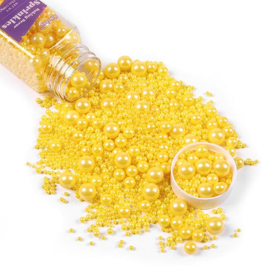 Cobakey Yellow Pearl Sprinkles for Cake Decorations 3.52 ounce Edible Pearl Sugar Sprinkles for Cupcake Toppers Wedding Party Valentines Halloween Christmas Supplies