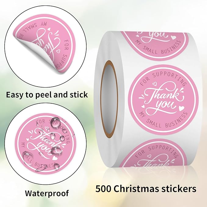 Heyfibro 500 PCS 1.5 Inch Thank You for Supporting My Small Business Stickers for Packing, Parties, Bags, Boxes(Pink)