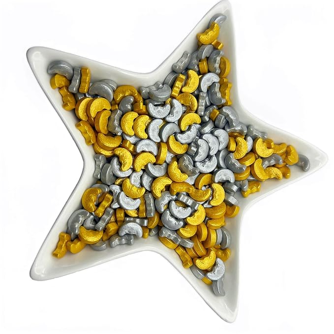 SE Si&Moos Edible Moon Cake Decorations Gold and Silver Sprinkles for Cake Decorating Moon Cupcake Sprinkles Christmas Cookie Decorations Shower Party Birthday Holiday Supplies 3 OZ