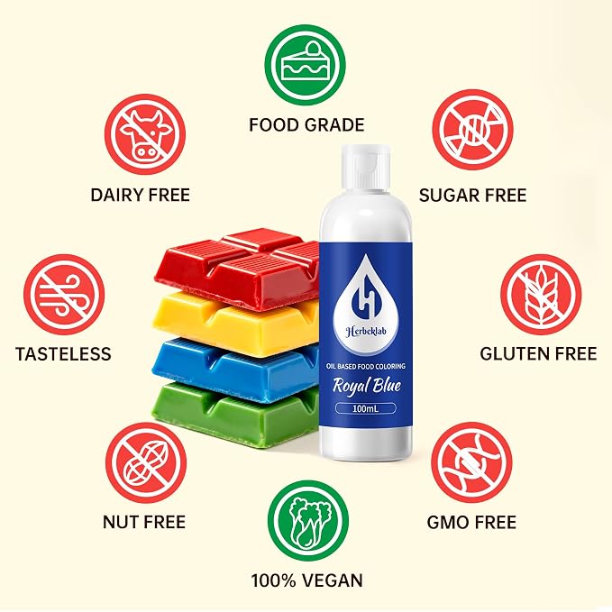 Royal Blue Oil Based Food Coloring for Chocolate – Herbeklab 100ml Professional Concentrated Oil Food Dye for Candy Melts, Chocolate, Cake Pops, Strawberries & Baking