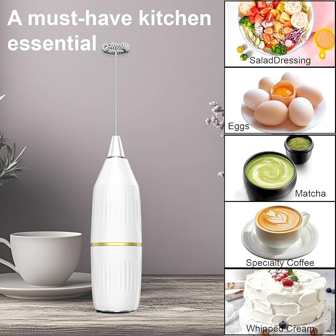 Milk Frother, Mini Mixer for Coffee Latte Matcha, Gift (White)