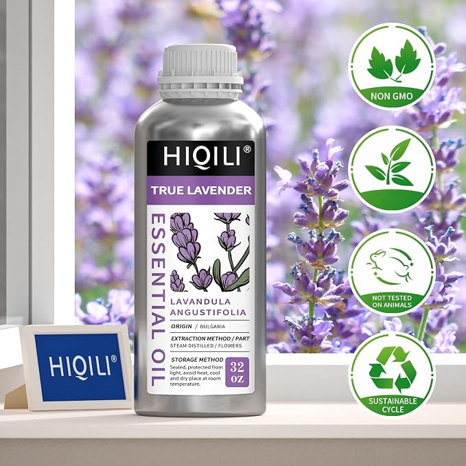 HIQILI 32 fl oz Lavender Essential Oil Large Capacity, for Aromatherapy, DIY Candle & Soap Making, Skin Moisturizing. Suitable for Hotels, DIY Studios, Spas and Hair Salons