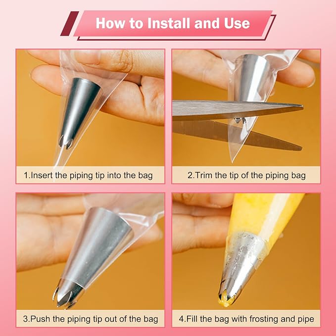 Large 1M Open Star Stainless Steel Piping Tips, 3 Pieces | 20 Disposable Piping Bags, For Cake Decorating, Cupcakes Icing and Frosting
