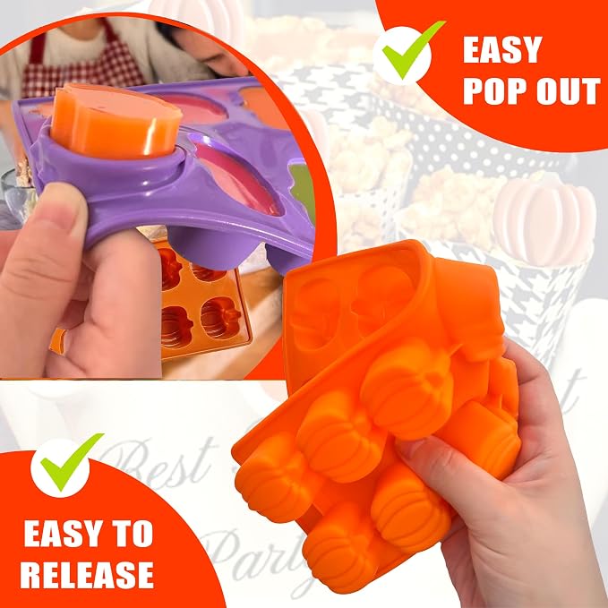 Halloween Pumpkin Chocolate Mold 3 PCS Silicone Chocolate Mold With 2 Dropper-12 Cavity Autumn Candy Mold for Baking Cake Decoration Thanksgiving Cake Soap Candle Cookies
