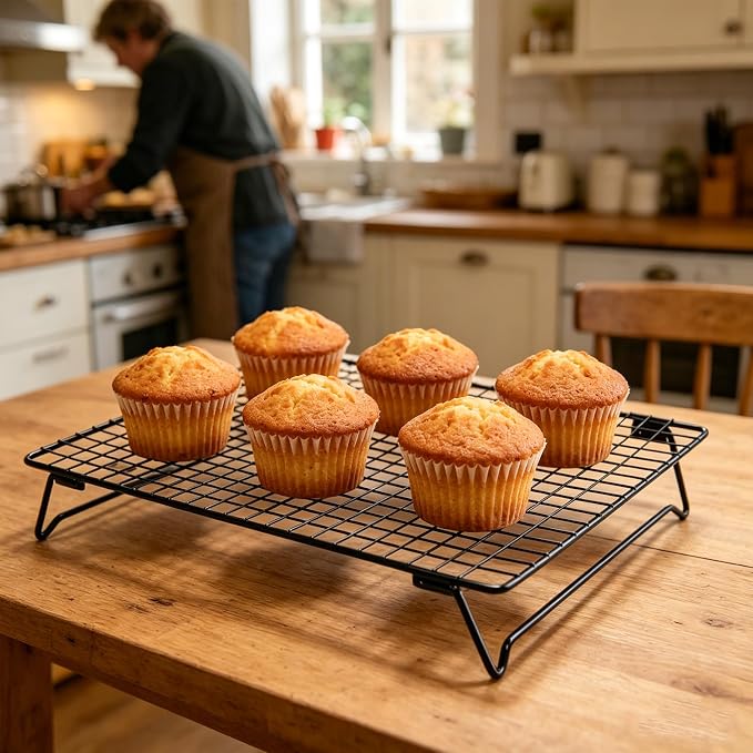 Pine & Linen 2pcs Cooling Racks,Stackable Wire Cooling Racks with Collapsible Legs,Black Rack for Cooking Roasting Drying Grilling/Cookie Rack(9.4x13.4 Inch)