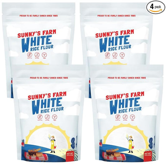 Sunny's Farm White Rice Flour – Premium Thai Rice Flour, Gluten-Free, Superfine Quality for Baking, Cooking, and Sourdough – 16oz (Pack of 4)