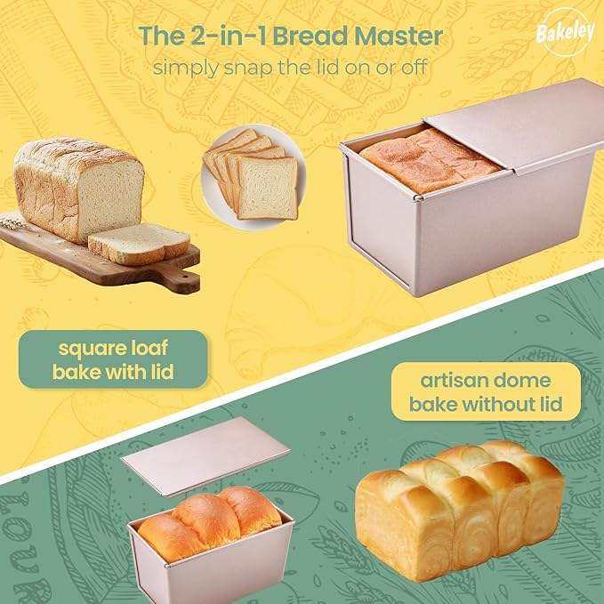 Commercial Pullman Loaf Pan with Lid, 1Lb Dough Capacity Non-stick Rectangle Flat Toast Box for Oven Baking 8.3" x 4.8" x 4.3"(Champagne Gold)