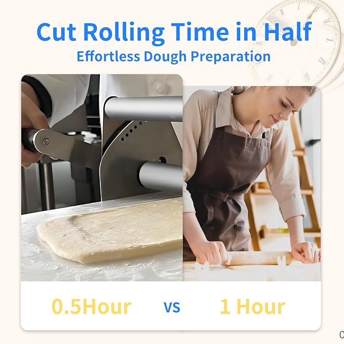 12-inch Folding Dough Sheeter, Professional Pastry Maker with Thickness Adjustment (0.1-20mm), 3X Faster & Foldable Design for Easy Storage, Ideal for Croissants, Pie Crusts at Home and Bakery