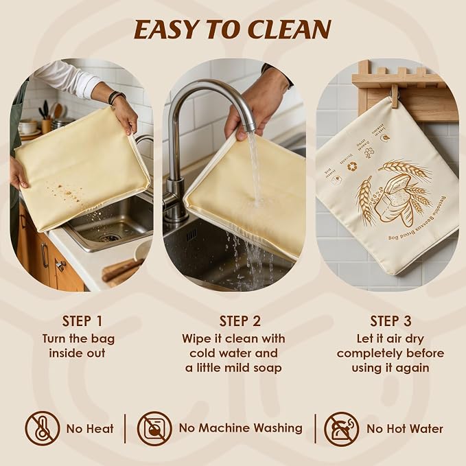 2 Pack Reusable Beeswax Bread Bags with Wide L-Shaped Zipper for Homemade Bread Sourdough - 17x13 Large Organic Cotton Linen Storage Bag - Moisture Lock Keeps Bread Fresh, Easy to Clean