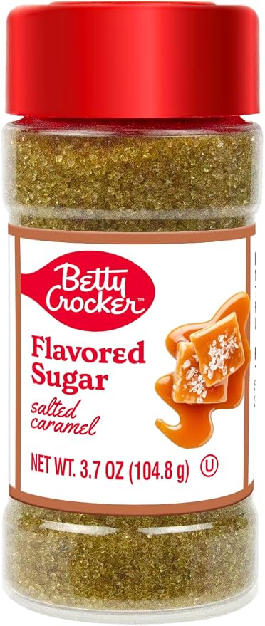 Betty Crocker Salted Caramel Flavored Sugar – Sweet and Salty Finishing Sugar Topping for Cookies, Coffee & Treats, 3.7 oz