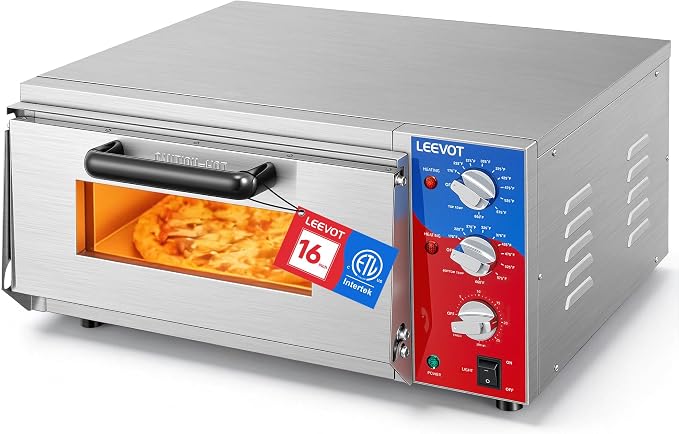 LEEVOT 16" Single-Deck Commercial Pizza Oven | 1800W Countertop Electric Pizza Maker with Timer & Ceramic Stone | ETL Certified 120V for Restaurant, Food Truck, Home Kitchen