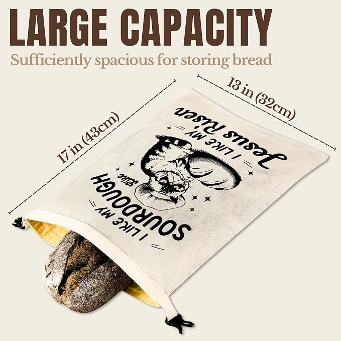 InnoBeta Beeswax Bread Bags for Sourdough & Homemade Bread, 2 Pack Reusable Cotton, 17"x13", “Jesus Risen” Theme