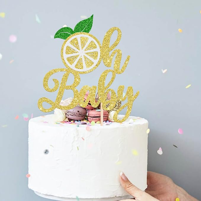 Rsstarxi 1 Pack Lemon Oh Baby Cake Topper Lemonade Baby Shower Decorations Assembled Glitter Fruit Theme Cake Pick for Lemon Theme Boys Girls Birthday Party Cake Decorations Supplies