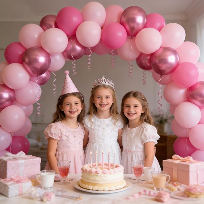 160Pcs Pink Balloons Metallic Pink Balloon,12 Inch Hot Pink Balloons Pink Metallic Pink Latex Balloons for Wedding,Baby Shower,Princess Theme Party Decorations