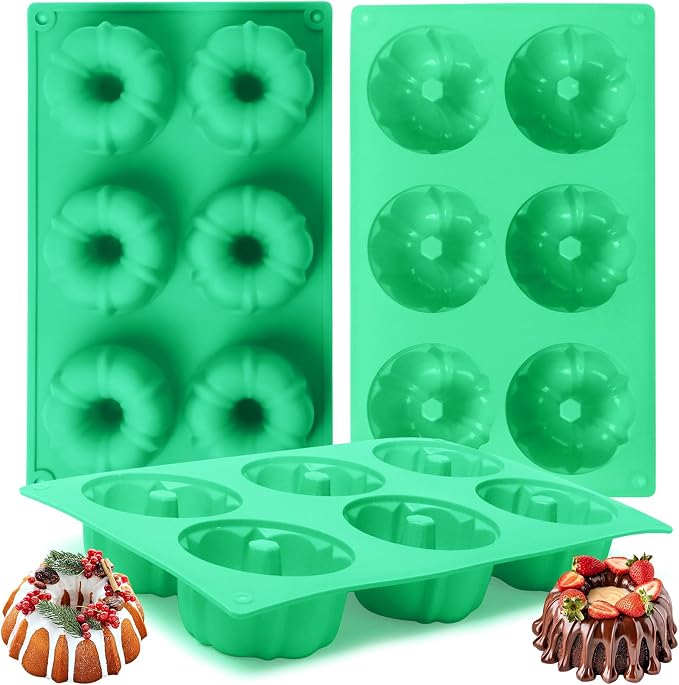 3Pcs Silicone Original Cake Pan, 6Cavity Mini Heritage Cake Silicone Mold for Baking，Non-stick Baking Mold for Cupcake Cornbread Brownie Jello (Original)