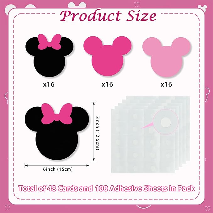 Vuzvuv 48Pcs Girl Mouse Paper Cutouts with 100Pcs Glue Points,Girl Mouse Cut Outs Bulletin Board Decorations for Birthday Party Theme Decor Supplies