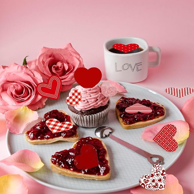 88PCS Edible Valentines Day Heart Cupcake Toppers Red Sweet Love Heart Cupcake Picks Happy Valentine's Day Heart Cake Decor for Valentine's Day Theme Party Decoration Supplies