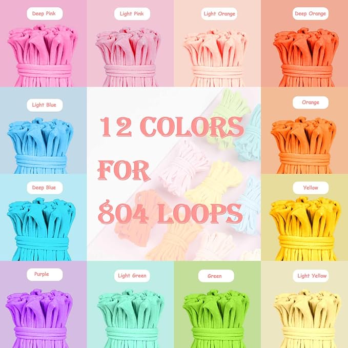 Disracker 804 PCS Potholder Loops, Stretchy Nylon Weaving Loom Loops Refill, Fits 7" Traditional & 10" PRO Looms, 12 Pastel Macaron Colors DIY Craft Kit for Kids & Adults
