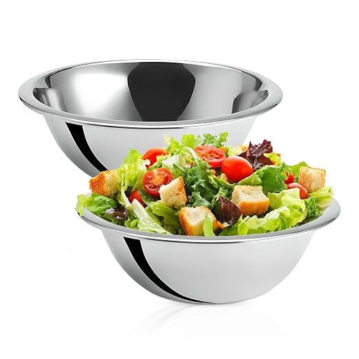 OCS Parts 1.5 Quart Mixing Bowls | Set of 2 | 8-Inch Stainless Steel Professional Grade Flat Base Mixing Bowls for Home and Commercial Kitchens | Dishwasher Safe