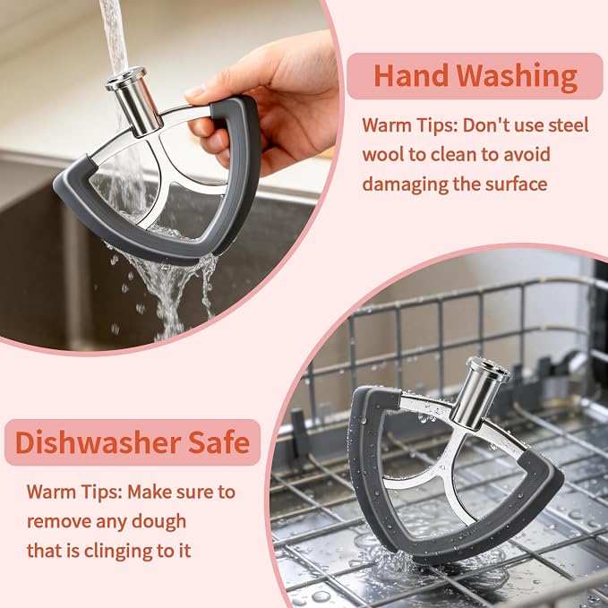 Stainless Steel Flat Beater for KitchenAid 4.5-5 Qt Tilt-Head Stand Mixer, Flex Edge Paddle Attachment with Silicone Scraper, Fits KitchenAid Mixer Accessories & Attachments, Dishwasher Safe