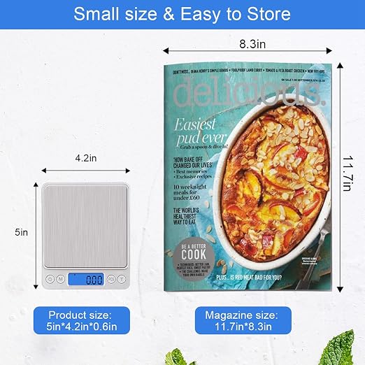 UNIWEIGH Digital Kitchen Scale, 500g/0.01g Gram Scale,Cooking Food Scale Digital Weight Grams and OZ with LCD Display, Digital Jewelry Coffee Scale with 2 Trays,Auto Off, Tare，Stainless Steel