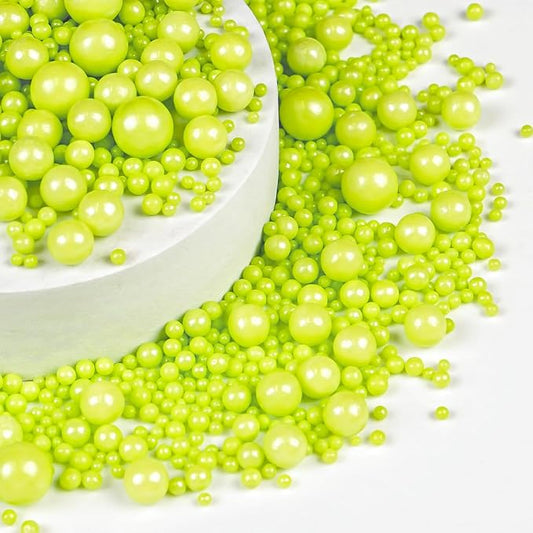 Green Pearl Sprinkles for Cake Decorating, 150g/5.29oz Mix Size, Edible Candy Sugar Pearls, Pearl Cake Decorations, Cupcake Toppers, Party, Holiday Supplies, Food Grade Sprinkles