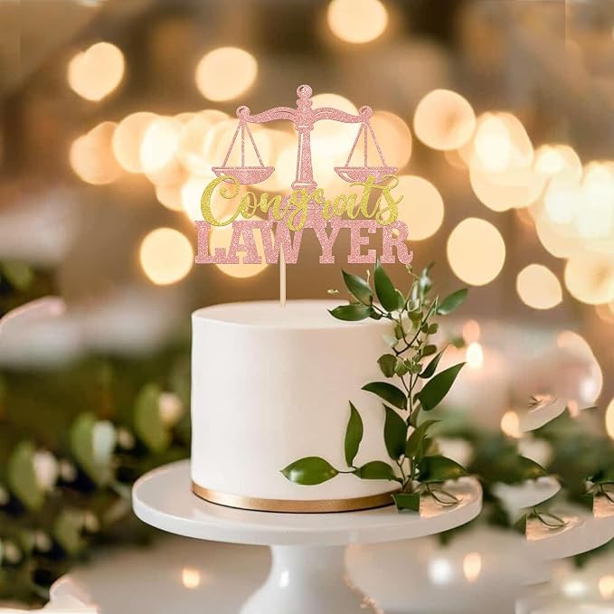 1 Pack Congrats Lawyer Cake Topper Glitter Class of 2026 Law School Survivor Cake Pick 2026 Graduation Cake Decorations for 2026 Lawyer Graduation Party Supplies Rosegold