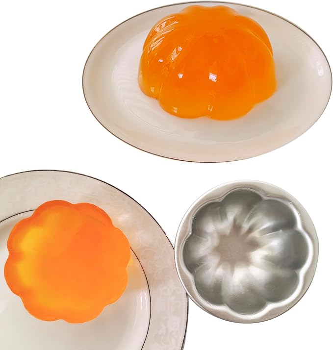 Aluminum Alloy Half Ball Pumpkin Tart Pan, Deep Tart Tins Jelly Mold, Muffin Cups Flower Shape for Cake, Tartlets, Brownies, Popover, Quiches - 6PCS