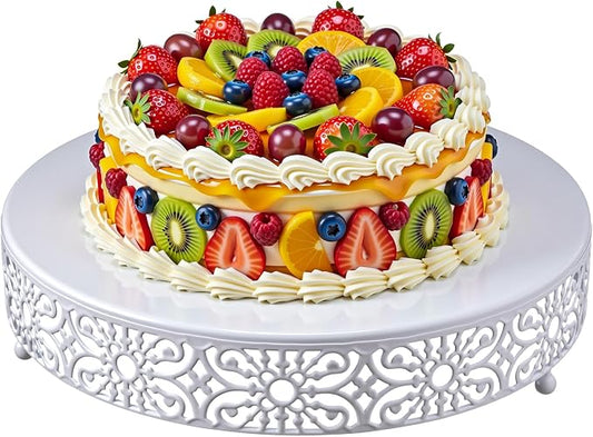 Wenqik 14 Inch Cake Stand, Metal Round Cake Stands Set with Modern Design White Dessert Display Cupcake Stands Plates Fruit Serving Tray for Wedding Birthday Baby Shower Party (White)