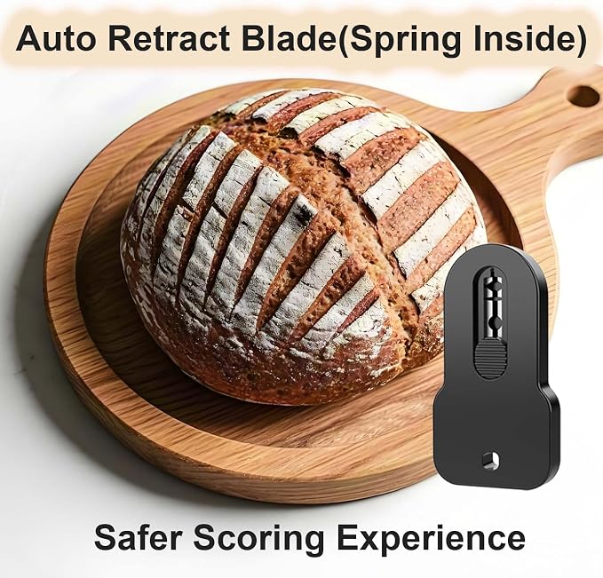 Magnetic Retractable Bread Lame Sourdough Scoring Tool with 5 Replacement Stainless Steel Blades, Ergonomic ABS Handle, Auto-Retracting Safety Design, Black, Ideal Baking Accessory for Artisan Dough